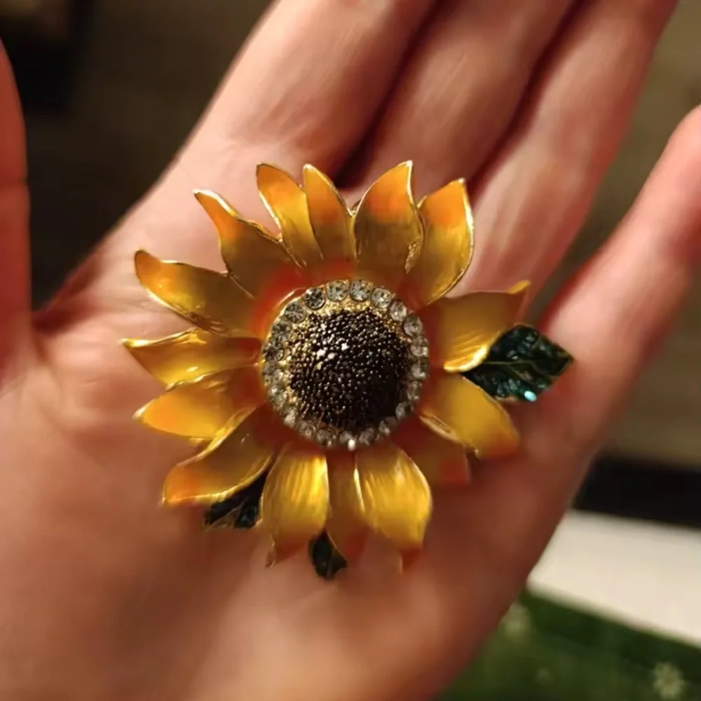 Orange Sunflower Crystal Brooch